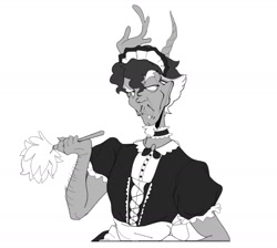 Size: 1420x1275 | Tagged: safe, artist:bixels, imported from derpibooru, discord, human, black and white, clothes, grayscale, humanized, maid, maid discord, monochrome, the grand galloping 20s