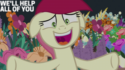 Size: 2000x1125 | Tagged: safe, edit, edited screencap, editor:quoterific, imported from derpibooru, screencap, roseluck, earth pony, pony, it isn't the mane thing about you, background pony, female, floppy ears, mare, open mouth, solo