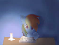 Size: 640x492 | Tagged: safe, artist:tkshoelace, imported from derpibooru, rainbow dash, pegasus, pony, book, candle, reading, solo