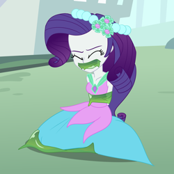 Size: 2000x2000 | Tagged: safe, artist:nie-martw-sie-o-mnie, imported from derpibooru, rarity, human, a canterlot wedding, equestria girls, bondage, bound and gagged, bridesmaid, bridesmaid dress, bridesmaid rarity, changeling slime, clothes, dress, eyes closed, gag, gown, kneeling, slime, slime gag