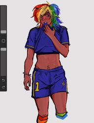 Size: 1140x1481 | Tagged: safe, artist:eeriezoundzz, imported from derpibooru, rainbow dash, human, dark skin, humanized, solo, sports