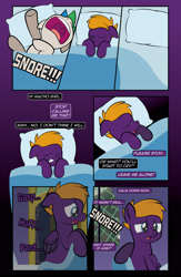 Size: 1920x2948 | Tagged: safe, artist:alexdti, imported from derpibooru, oc, oc only, oc:purple creativity, oc:star logic, pegasus, pony, unicorn, comic:quest for friendship retold, gradient background, horn, sleeping, snoring, twilight's castle