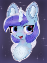 Size: 2558x3408 | Tagged: safe, artist:sodapop sprays, imported from derpibooru, minuette, pony, unicorn, blushing, bust, chest fluff, commission, ear fluff, happy, horn, solo, ych result, your character here