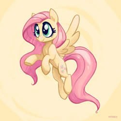 Size: 2048x2048 | Tagged: safe, artist:pfeffaroo, imported from derpibooru, fluttershy, pegasus, pony, female, flying, high res, mare, smiling, solo, spread wings, wings