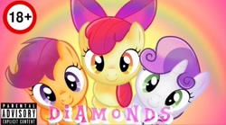 Size: 720x400 | Tagged: safe, artist:mayhemtown, imported from derpibooru, apple bloom, scootaloo, sweetie belle, earth pony, pegasus, pony, unicorn, cutie mark crusaders, diamonds hd, horn, looking at you, smiling, trio, youtube thumbnail