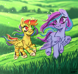 Size: 6000x5700 | Tagged: safe, artist:curryrice, imported from derpibooru, oc, alicorn, hybrid, original species, pegasus, pony, zebra, commission, complex background, freen field, grass, grass field