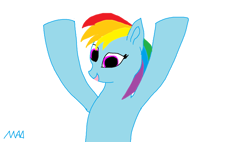 Size: 3372x1916 | Tagged: safe, artist:maonyman, imported from derpibooru, rainbow dash, pegasus, pony, 1000 hours in ms paint, drawthread, female, happy, looking at you, mare, mouse drawing, ms paint, raised hooves, simple background, smiling, solo, white background, wingless