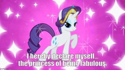 Size: 888x499 | Tagged: safe, imported from derpibooru, screencap, rarity, sweet and elite, big crown thingy, caption, element of magic, fabulous, image macro, imgflip, jewelry, regalia, text