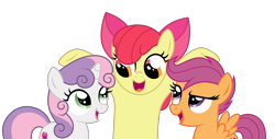 Size: 4452x2264 | Tagged: safe, artist:feather_bloom, imported from derpibooru, apple bloom, scootaloo, sweetie belle, earth pony, pegasus, pony, unicorn, bipedal, bow, commission, cutie mark crusaders, excited, hair bow, horn, simple background, standing on two hooves, transparent background, trio