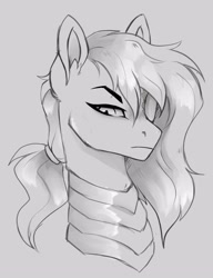 Size: 2688x3504 | Tagged: safe, artist:maxxacure, imported from derpibooru, oc, oc:blissful clutz, pegasus, fallout equestria, armor, ashes town, bust, enclave, enclave armor, portrait, sketch, solo