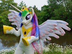 Size: 1024x764 | Tagged: safe, artist:atalonthedeer, artist:dairishgoat, imported from derpibooru, princess celestia, alicorn, fursuit, irl, jewelry, outdoors, photo, ponysuit, regalia, solo, spread wings, wings