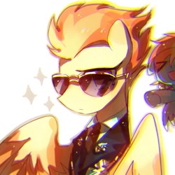 Size: 900x900 | Tagged: safe, artist:jojofassbender, imported from derpibooru, rainbow dash, spitfire, pegasus, pony, clothes, duo, female, mare, simple background, sunglasses, white background