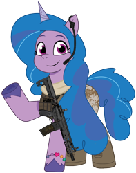 Size: 924x1170 | Tagged: safe, artist:edy_january, artist:prixy05, imported from derpibooru, part of a set, izzy moonbow, pony, unicorn, armor, assault rifle, australian, australian flag, body armor, boots, carbine, clothes, combat knife, delta forces, g5, gears, gun, horn, knife, mcx, mcx virtus, military, military pants, military uniform, my little pony: tell your tale, pants, reference, rifle, scarf, shoes, soldier, soldier pony, solo, special forces, tactical, tactical vest, tanktop, uniform, vest, weapon