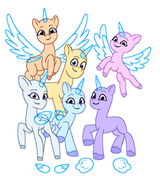 Size: 546x600 | Tagged: safe, artist:dazzle, imported from derpibooru, base, female, g5, group, horn, male, mare, ms paint base, ms paint friendly, simple background, stallion, transparent background, unshorn fetlocks, wings