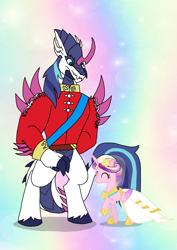 Size: 1000x1414 | Tagged: safe, artist:zetikoopa, imported from derpibooru, princess cadance, shining armor, alicorn, pony, clothes, corrupted, dress, female, male, mare, marriage, monster, species swap, wedding, wedding dress