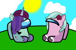 Size: 1500x1000 | Tagged: safe, artist:josephthedumbimpostor, imported from derpibooru, pony, among us, dahlia, duo, g5, onyx