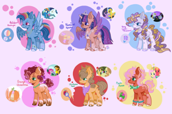 Size: 4133x2755 | Tagged: safe, artist:terralilith, imported from derpibooru, applejack, big macintosh, caramel, cheese sandwich, flash sentry, fluttershy, pinkie pie, prince blueblood, rainbow dash, rarity, soarin', twilight sparkle, oc, oc:apple flower, oc:christopher apple, oc:moonlight sparkle, oc:orange cheesecake, oc:rainbow bubblegum, oc:shiny glitter, alicorn, earth pony, pegasus, pony, unicorn, alicorn oc, ascot, base used, bracelet, carajack, cheesepie, chest fluff, coat markings, colored wings, colored wingtips, cousins, cowboy hat, crown, ear piercing, earring, earth pony oc, female, flashlight, fluttermac, hat, hoof fluff, horn, horn ring, jewelry, looking at each other, looking at someone, male, mare, necklace, offspring, parent:applejack, parent:big macintosh, parent:caramel, parent:cheese sandwich, parent:flash sentry, parent:fluttershy, parent:pinkie pie, parent:prince blueblood, parent:rainbow dash, parent:rarity, parent:soarin', parent:twilight sparkle, parents:carajack, parents:cheesepie, parents:flashlight, parents:fluttermac, parents:rariblood, parents:soarindash, pegasus oc, peytral, piercing, purple background, rariblood, regalia, ring, screencap reference, shipping, simple background, smiling, smiling at each other, soarindash, spread wings, stallion, straight, straw in mouth, twilight sparkle (alicorn), unicorn oc, unshorn fetlocks, wings