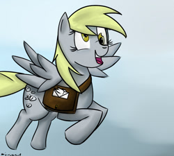 Size: 800x721 | Tagged: safe, artist:microgrid, imported from derpibooru, derpy hooves, pegasus, bag, mailbag, signature