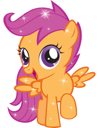 Size: 1583x2048 | Tagged: safe, imported from derpibooru, scootaloo, pegasus, pony, female, filly, foal, official, open mouth, open smile, raised hoof, simple background, smiling, solo, sparkles, stock vector, transparent background, vector, zazzle