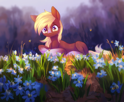 Size: 2434x2000 | Tagged: safe, artist:jsunlight, artist:koviry, imported from derpibooru, earth pony, pony, collaboration, female, flower, grass, mare, ponified, sergeant reckless, solo