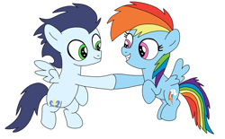 Size: 1162x720 | Tagged: safe, artist:dasher666, imported from ponybooru, rainbow dash, soarin', pegasus, pony, colt, colt soarin', female, filly, filly rainbow dash, foal, male, shipping, soarindash, straight, younger