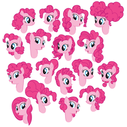 Size: 1980x1980 | Tagged: safe, artist:dazzle, imported from derpibooru, pinkie pie, earth pony, curly mane, female, hairstyle, looking at you, mare, open mouth, reference, side view, simple background, smiling, smiling at you, three quarter view, white background