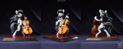 Size: 1600x640 | Tagged: safe, artist:shuxer59, imported from derpibooru, octavia melody, earth pony, pony, bipedal, bowtie, butt, cello, craft, female, figurine, irl, mare, multiple angles, musical instrument, one eye closed, photo, plot, sculpture, solo