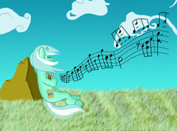 Size: 651x482 | Tagged: safe, artist:rydelfox, imported from derpibooru, lyra heartstrings, lyre, music notes, musical instrument