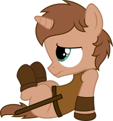 Size: 2296x2469 | Tagged: safe, artist:peternators, imported from derpibooru, oc, oc only, oc:heroic armour, pony, unicorn, armor, boots, clothes, colt, foal, horn, leather, leather armor, male, shoes, shy, simple background, solo, transparent background