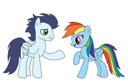 Size: 1121x720 | Tagged: safe, artist:dasher666, imported from derpibooru, rainbow dash, soarin', pegasus, pony, female, male, mare, shipping, simple background, soarindash, stallion, straight, white background