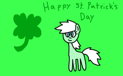 Size: 1158x717 | Tagged: safe, artist:the-rainbow-nigga420, imported from twibooru, minty (g1), earth pony, pony, clover, female, four leaf clover, g1, g1 to g4, generation leap, green background, happy st. patrick's day, image, mare, png, shamrock, simple background, smiling, solo