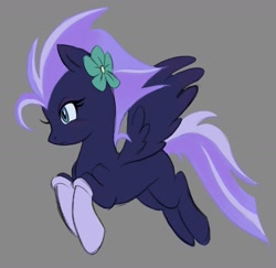 Size: 1359x1322 | Tagged: safe, artist:infinithiez, imported from derpibooru, oc, oc only, oc:navy petal, pegasus, pony, blue coat, blushing, clothes, colored sketch, eyeshadow, female, flower, flower in hair, flying, frown, gray background, green eyes, in air, long mane, long tail, makeup, mare, navy coat, pegasus oc, profile, purple mane, purple tail, simple background, sketch, socks, solo, spread wings, tail, two toned mane, two toned tail, wing fluff, wingding eyes, wings