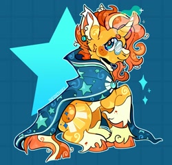 Size: 2048x1970 | Tagged: safe, artist:infinithiez, imported from derpibooru, sunburst, pony, unicorn, alternate design, beanbrows, beard, big ears, big horn, blaze (coat marking), blushing, cheek fluff, chest fluff, cloak, clothes, cloven hooves, coat markings, colored belly, colored ear fluff, colored eartips, colored eyebrows, colored hooves, colored horn, curly mane, cute, ear fluff, ear piercing, ear tufts, earring, eyebrows, eyelashes, facial hair, facial markings, glasses, glowing, glowing horn, grid, hoof fluff, horn, jewelry, lidded eyes, long mane, long mane male, long tail, looking back, magic, male, messy mane, messy tail, orange coat, orange mane, orange tail, outline, pale belly, piercing, raised hoof, redesign, round glasses, shiny coat, shiny hoof, shiny mane, shiny tail, sitting, smiling, socks (coat markings), sparkles, stallion, stars, sunbetes, sunburst's cloak, tail, teal eyes, wingding eyes