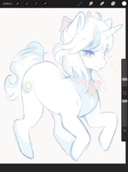 Size: 998x1331 | Tagged: safe, artist:houndkisses, imported from derpibooru, oc, unicorn, art program in frame, female, horn, mare, procreate app, smiling, solo, unicorn oc