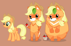 Size: 2490x1617 | Tagged: safe, artist:rockarboom, imported from derpibooru, applejack, earth pony, pony, tanooki, apple, applejack's hat, cowboy hat, female, food, hat, mare, simple background, solo, species swap