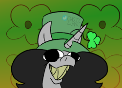 Size: 1240x900 | Tagged: safe, artist:gagiclunk, imported from derpibooru, oc, alicorn, alicorn oc, big eyes, green background, holiday, horn, saint patrick's day, simple background, wings, wonky