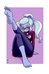 Size: 984x1494 | Tagged: safe, artist:twilite-sparkleplz, imported from derpibooru, sugarcoat, equestria girls, barefoot, clothes, crystal prep academy uniform, feet, female, foot focus, nail polish, school uniform, solo, solo female, toenail polish