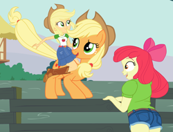 Size: 4252x3250 | Tagged: safe, alternate version, artist:gmaplay, imported from derpibooru, apple bloom, applejack, earth pony, pony, equestria girls, apple bloom's bow, applejack's hat, bloom butt, bow, butt, cowboy hat, hair bow, hat, self paradox, self ponidox, solo