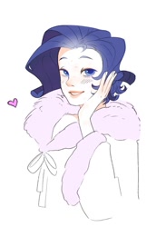 Size: 1011x1378 | Tagged: safe, artist:aztrial, imported from derpibooru, rarity, human, alternate hairstyle, clothes, cute, dressing gown, female, grin, heart, humanized, raribetes, robe, simple background, smiling, solo, white background