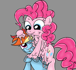 Size: 1867x1727 | Tagged: safe, artist:tomlooksatstuff, imported from derpibooru, pinkie pie, rainbow dash, earth pony, goo, goo pony, original species, pegasus, pony, assimilation, duo, duo female, female, melting, pink pony, simple background