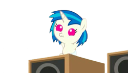 Size: 511x292 | Tagged: safe, edit, edited screencap, imported from derpibooru, screencap, dj pon-3, vinyl scratch, pony, unicorn, baby, baby pony, cute, foal, horn, solo, speaker, vinylbetes, wub