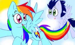 Size: 512x307 | Tagged: artist needed, safe, imported from derpibooru, rainbow dash, soarin', pegasus, pony, female, male, mare, shipping, soarindash, stallion, straight