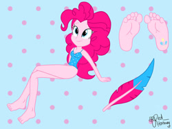 Size: 827x620 | Tagged: safe, artist:redhorney, imported from derpibooru, pinkie pie, human, equestria girls, cutie mark on human, feather, feet, female, fetish, foot fetish, foot focus, solo