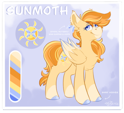 Size: 1857x1686 | Tagged: safe, artist:ezzerie, imported from derpibooru, oc, oc:sunmoth, butterfly, pegasus, pony, female, mare, redesign, reference sheet, solo, sun