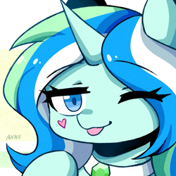 Size: 677x677 | Tagged: safe, imported from derpibooru, oc, oc only, oc:mistuha, unicorn, eye clipping through hair, eyebrows, eyebrows visible through hair, female, heart, horn, mare, solo, tongue out