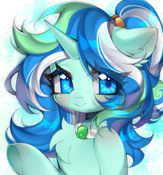Size: 635x677 | Tagged: safe, imported from derpibooru, oc, oc only, oc:mistuha, pony, unicorn, chest fluff, eye clipping through hair, female, horn, mare, smiling, solo, underhoof