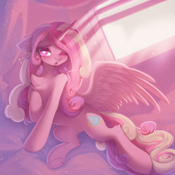 Size: 2000x2000 | Tagged: safe, artist:anku, artist:ankusweet, imported from derpibooru, princess cadance, alicorn, pony, chest fluff, crepuscular rays, cute, cutedance, ear fluff, female, floppy ears, heart, heart eyes, high res, horn, leg fluff, looking at you, mare, one eye closed, open mouth, solo, spread wings, underhoof, wingding eyes, wings, yawn