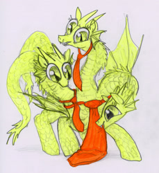 Size: 4000x4360 | Tagged: safe, artist:ja0822ck, imported from derpibooru, kaiju, kaiju pony, pony, king ghidorah, necktie, ponified, traditional art