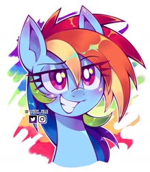 Size: 1530x1748 | Tagged: safe, artist:lazy-ale, imported from derpibooru, rainbow dash, pegasus, pony, blushing, bust, eye clipping through hair, eyebrows, eyebrows visible through hair, female, grin, lidded eyes, mare, simple background, smiling, solo, white background