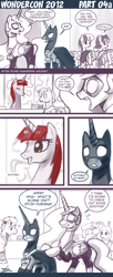 Size: 600x1467 | Tagged: safe, artist:johnjoseco, imported from derpibooru, princess celestia, princess luna, oc, oc:fausticorn, alicorn, pony, ask princess molestia, princess molestia, alicorn oc, badge, batman, clothes, comic, con badge, cosplay, costume, dc comics, female, green lantern, horn, lauren faust, mare, partial color, wings, wondercon 2012